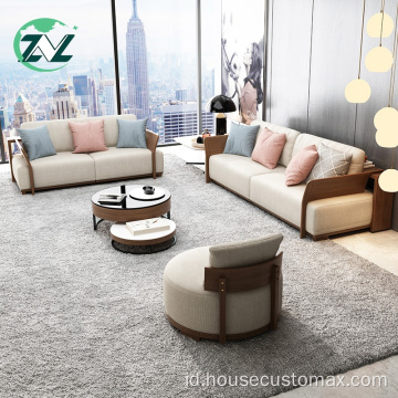 Sofa Kain Linen Set Sofa Sectional Kayu Solid